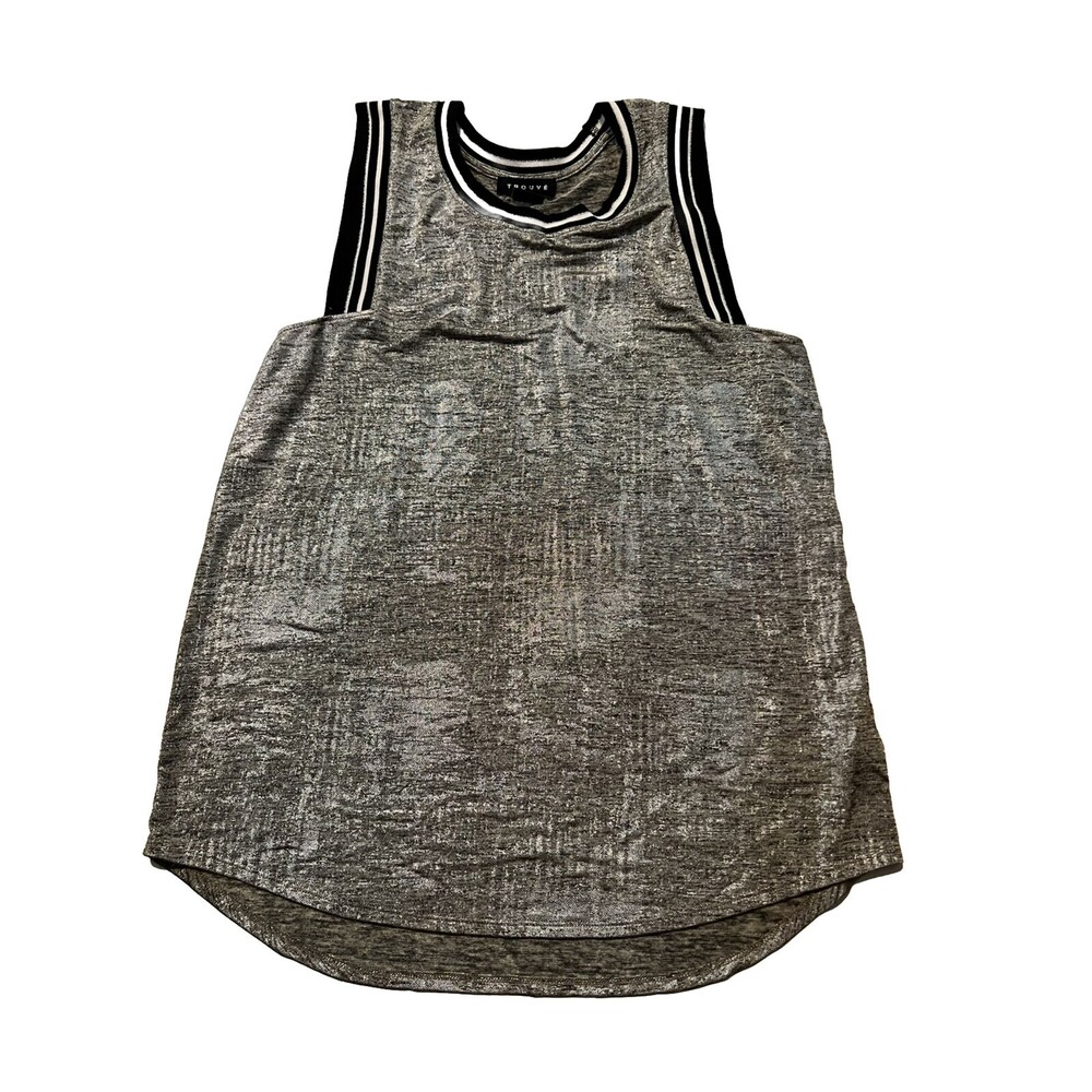Trouvé‎ Size L Metallic Women’s Tank Top Semi Sheer Square Neckline Silver/gold